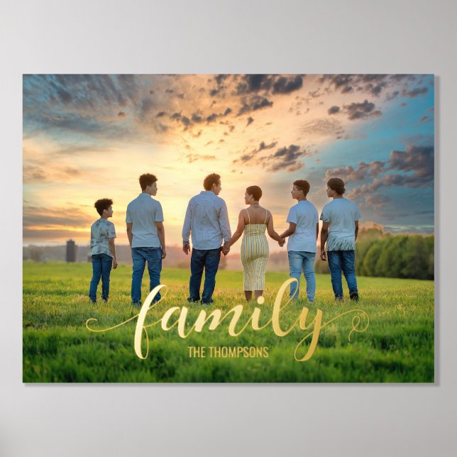 Family Portrait Horizontal Script Name Foil Prints (Front)