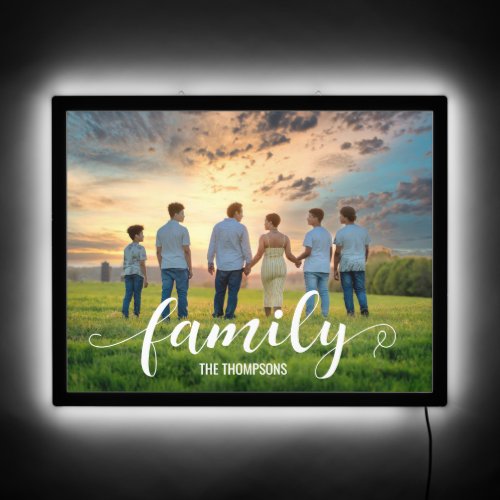 Family Portrait Horizontal Script Name LED Sign