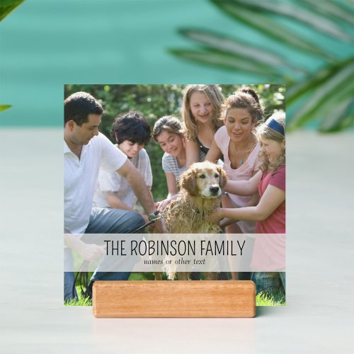Family portrait photo with name on opaque strip holder