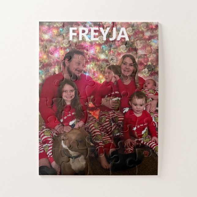 Family Portrait with Name Jigsaw Puzzle (Vertical)