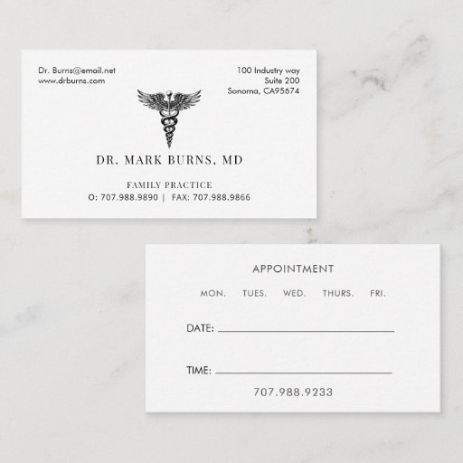 Customizable Family Practice Doctor Caduceus Appointment And Business Card