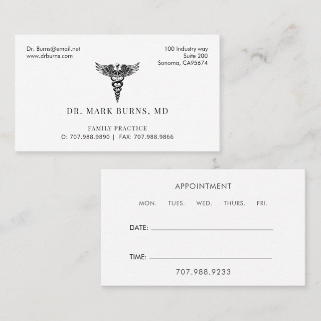 Family Practice Doctor Caduceus Appointment And Business Card (Front/Back)