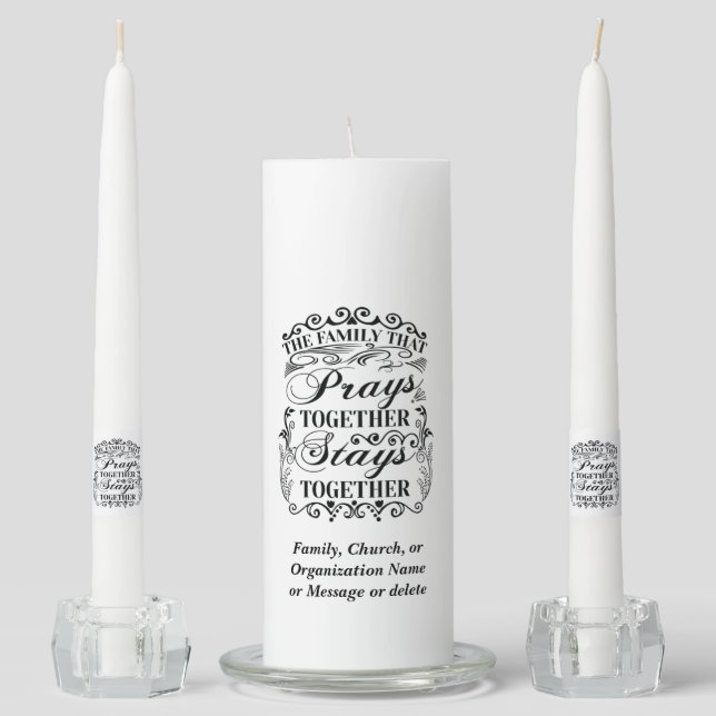Family Prays Together Stays Together Bible Saying Unity Candle Set (Front)