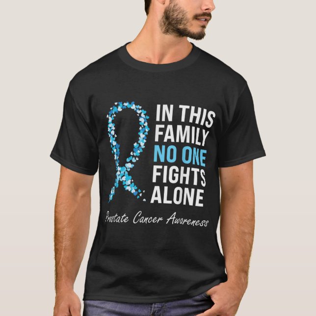 Family Prostate Cancer Awareness Light Blue Ribbon T-Shirt (Front)