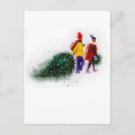 family pulling christmas tree  Part 1 Holiday Postcard