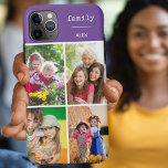 Family Purple 4 Photo Collage Custom iPhone 11 Pro Max Case<br><div class="desc">Create your own custom Phone case for iphone 11 pro max and many other models. The design features a grid style photo collage with 4 of your favorite photos, your name and the word "family". The photo template is set up ready for you to add your photos, working clockwise from...</div>