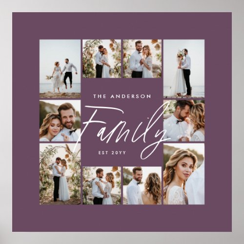Family purple elegant modern minimal photo collage poster