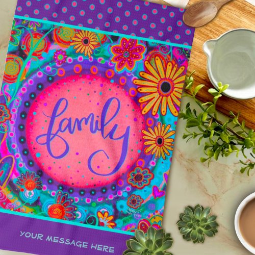Family Purple Pretty Floral Dots Personalized Kitchen Towel