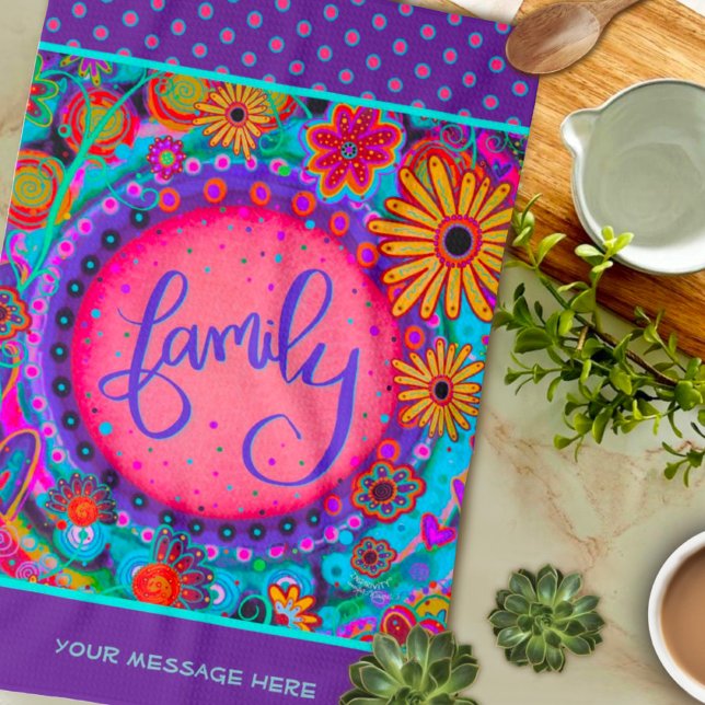 Family Purple Pretty Floral Dots Personalized Kitchen Towel (Creator Uploaded)