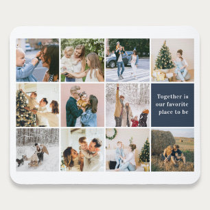 Family Quote 10 Photo Collage Blue Mouse Pad