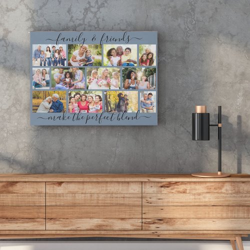 Family Quote 12 Photo Collage Blue Masonry Grid Faux Canvas Print