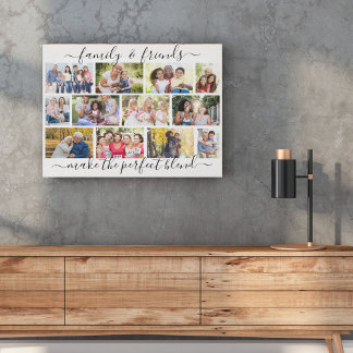 Family Quote 12 Photo Collage White Masonry Grid Faux Canvas Print