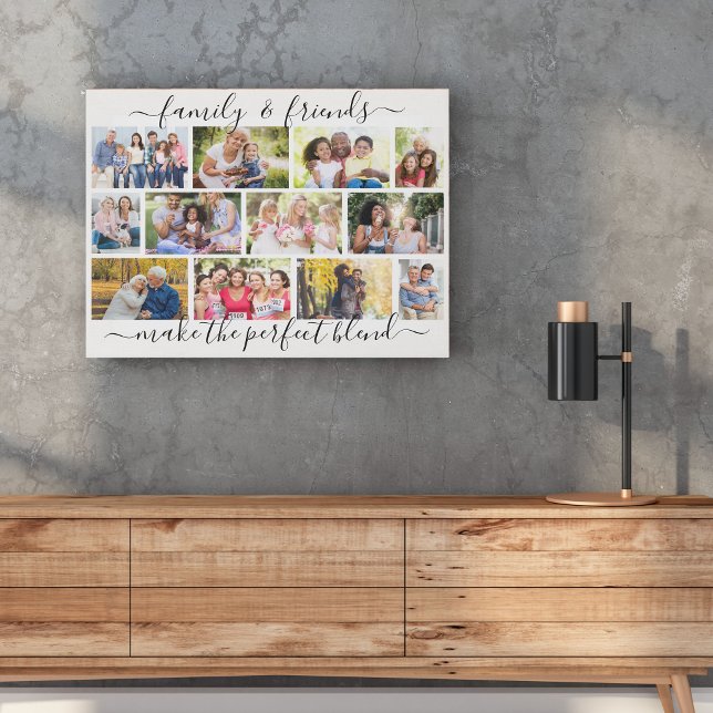 Family Quote 12 Photo Collage White Masonry Grid Faux Canvas Print