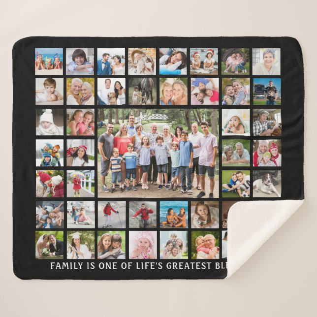 Family Quote 45 Photo Collage Personalized Sherpa Blanket (Front (Horizontal))