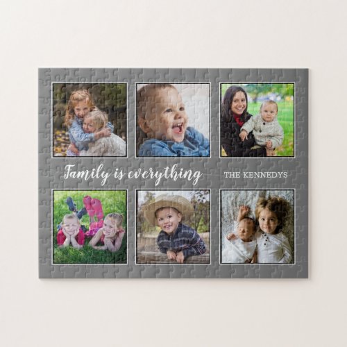 Family Quote 6 Photo Collage Gray Jigsaw Puzzle