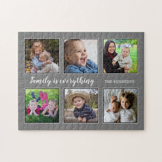 Family Quote 6 Photo Collage Gray Jigsaw Puzzle (Horizontal)