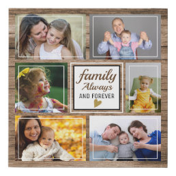 Family Quote 6 Photo Collage Rustic Wood   Faux Canvas Print