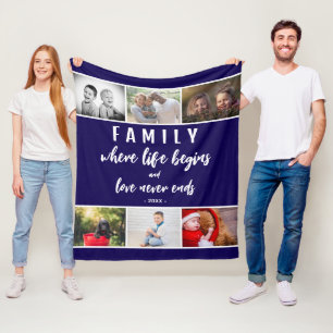 Family Quote 6 Photo Collage Script Keepsake Fleece Blanket