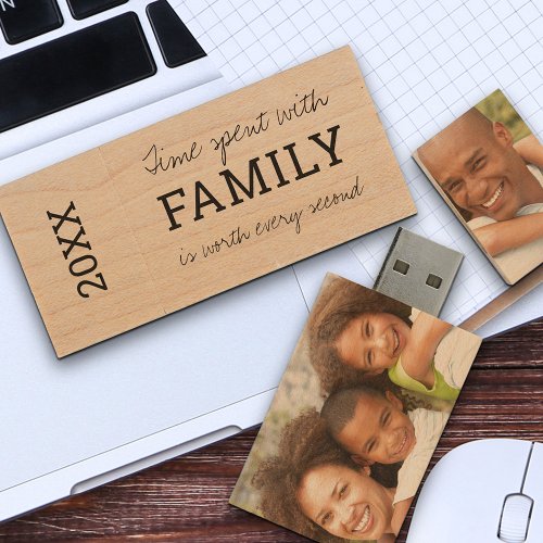 Family Quote and Photo Picture Storage Wood Flash Drive