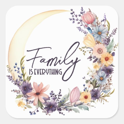 Family Quote In Boho Wreath Square Sticker