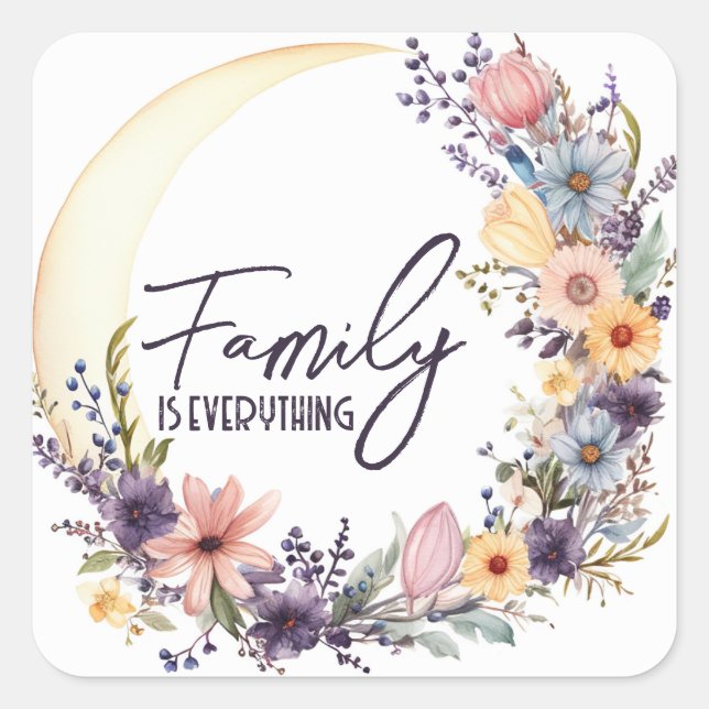 Family Quote In Boho Wreath Square Sticker (Front)