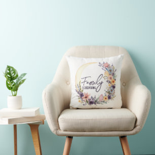 Family Quote In Boho Wreath Throw Pillow