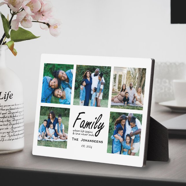 Family Quote Memory Photo Collage Keepsake Modern Plaque (Creator Uploaded)