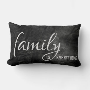 Family quote on black leather background lumbar pillow