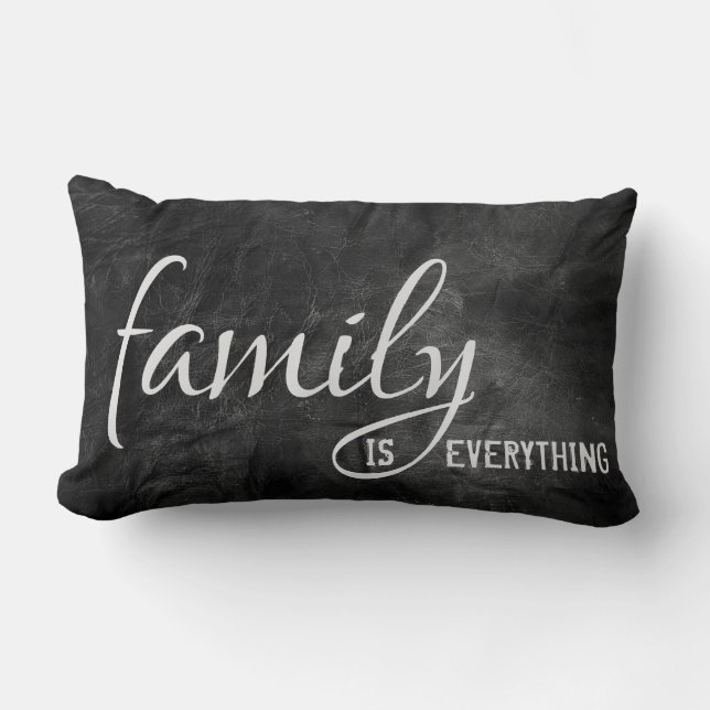 Family quote on black leather background lumbar pillow (Front)