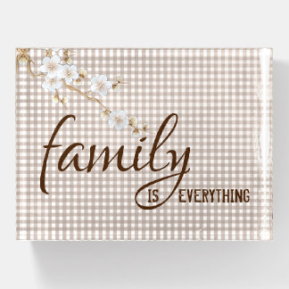 Family Quote on Gingham Paperweight