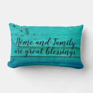family quote on rustic wood lumbar pillow