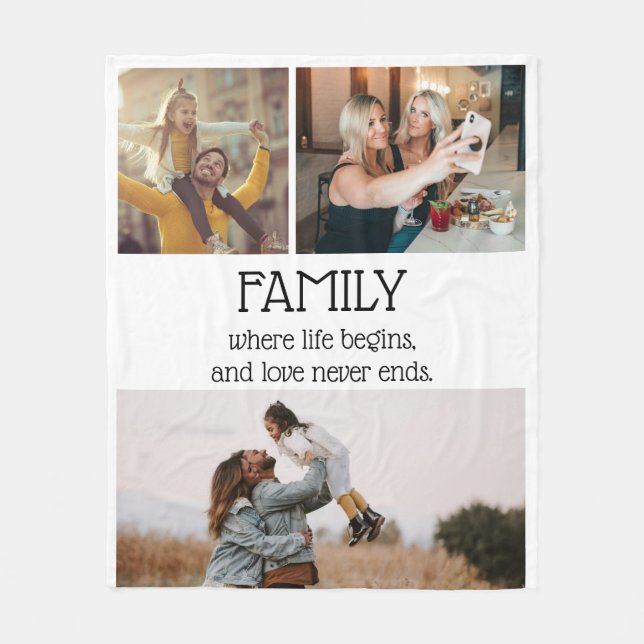 Family Quote Photo Collage Modern Personalized Fleece Blanket (Front)