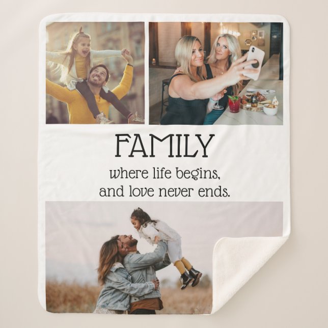 Family Quote Photo Collage Modern Personalized Sherpa Blanket (Front)