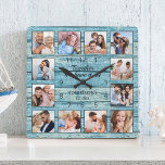 Family Quote Photo Collage Rustic Blue Wood Square Wall Clock<br><div class="desc">Easily create your own personalized blue rustic driftwood planks lake house style wall clock with your custom photos. The design also features a beautiful handwritten script quote: "Together we have it all". For best results, crop the images to square - with the focus point in the center - before uploading....</div>