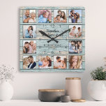 Family Quote Photo Collage Rustic Blue Wood Square Wall Clock<br><div class="desc">Easily create your own personalized blue rustic driftwood planks lake house style wall clock with your custom photos. The design also features a beautiful handwritten script quote: "Together we have it all". For best results, crop the images to square - with the focus point in the center - before uploading....</div>