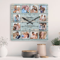 Family Quote Photo Collage Rustic Blue Wood
