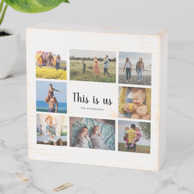 Family Quote This is Us Photo Collage Wooden Box Sign (In Situ Horizontal)