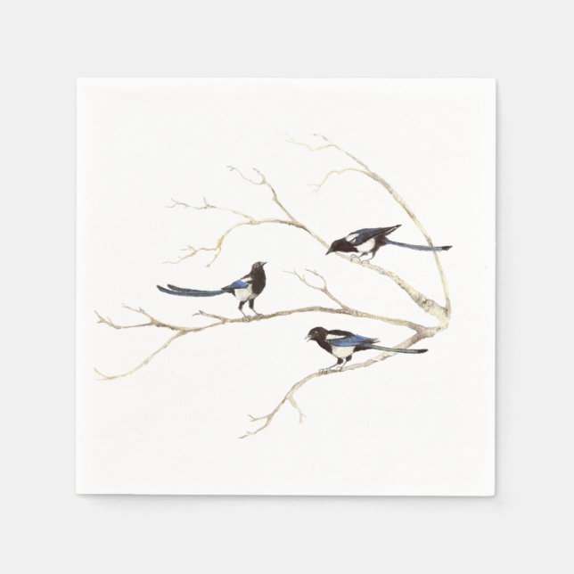 Family Quote with Watercolor Magpie Bird Family Napkins (Front)
