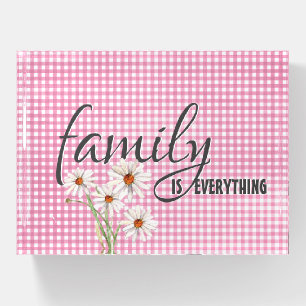Family Quote with White Daisies on Gingham Paperweight