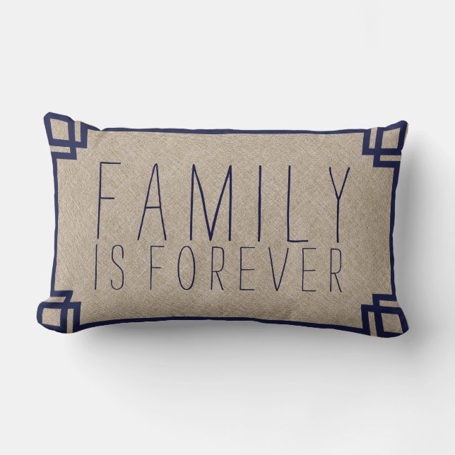 Family Quoter Beige Faux Linen & Blue Frame 2 Lumbar Pillow (Front)
