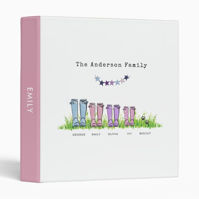 Family rain boot, wellington cute funny gift decor 3 ring binder (Front/Spine)
