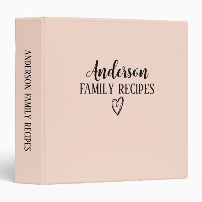 Family Recipe Blush Pink Cookbook 3 Ring Binder (Front/Spine)