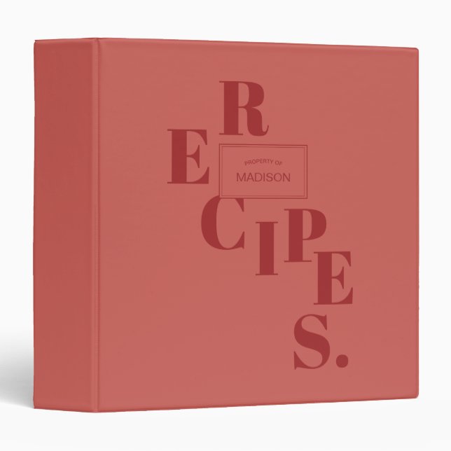Family Recipe Book Spiral Text Personalize Red 3 Ring Binder (Front/Spine)