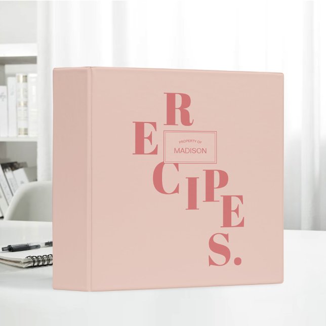 Family Recipe Book Spiral Text Personalized Pink 3 Ring Binder (Creator Uploaded)