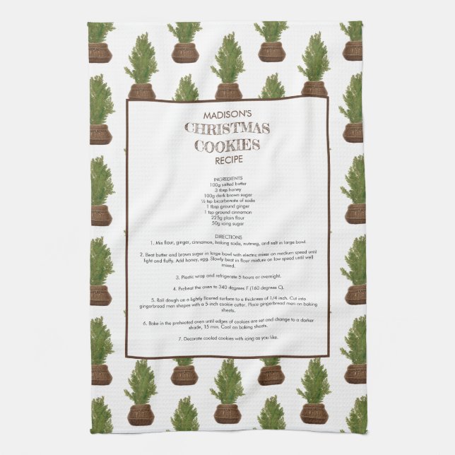Family Recipe Christmas Tree Holiday Keepsake Kitchen Towel (Vertical)