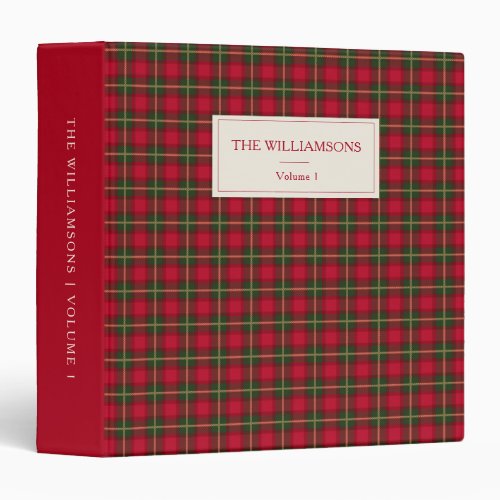 Family Recipe Cookbook Red Green Plaid Tartan 3 Ring Binder