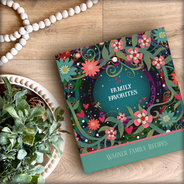Family Recipe Custom Name Pretty Floral Cookbook  3 Ring Binder (Creator Uploaded)