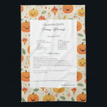 Family Recipe Heirloom Halloween Pattern  Kitchen Towel<br><div class="desc">Keepsake family recipe tea towel. Share uncle Jim's chili recipe or great aunt Aggie's all time favorite thanksgiving casserole dish. Elegant and simple template design can easily be adjusted to share your family recipes as mother's day, birthday, or Christmas gifts. Custom family name with initials. Colors can be changed. Great...</div>