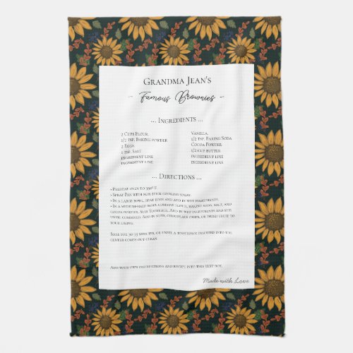 Family Recipe Heirloom Sunflower Rustic  Kitchen Towel