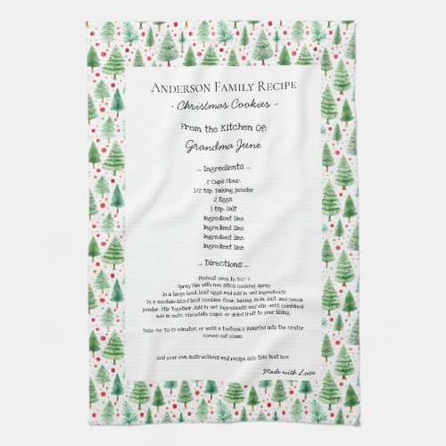 Family Recipe Heirloom Text Christmas Kitchen Towel